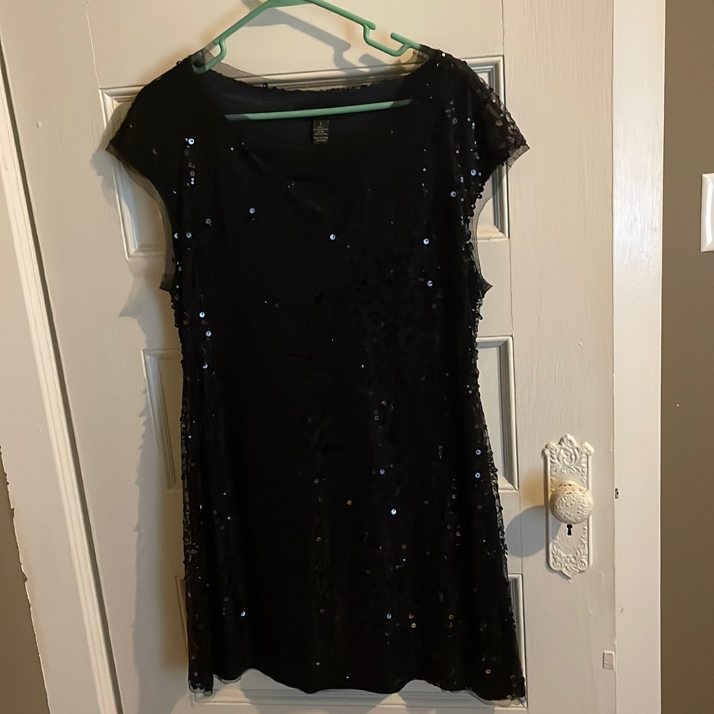 Black/blue sequence swing dress